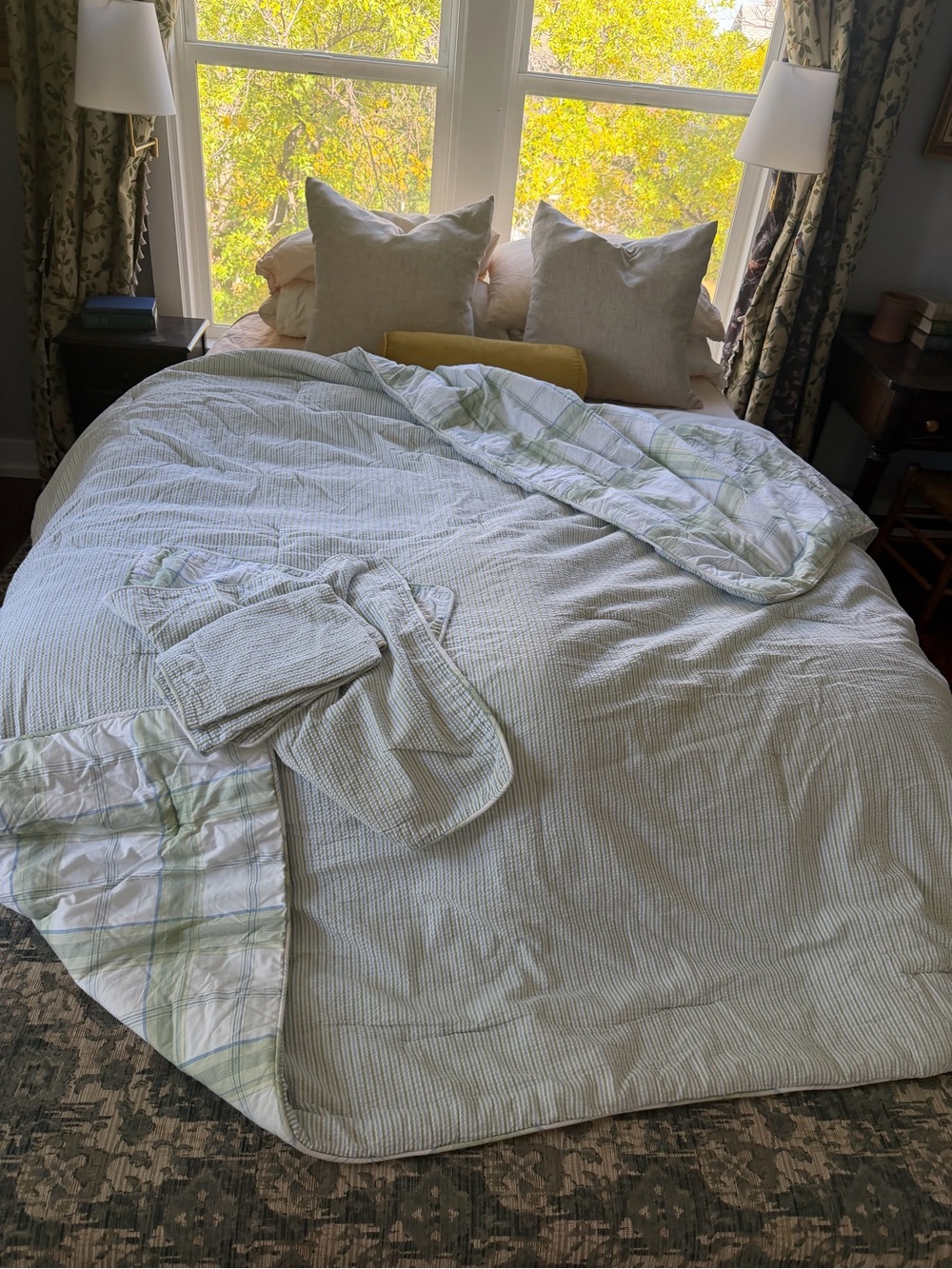 Martha Stewart Stripe Reversible Comforter 100% Cotton w Matching Shams